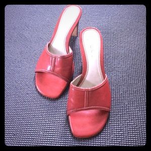 Red open toe shoes